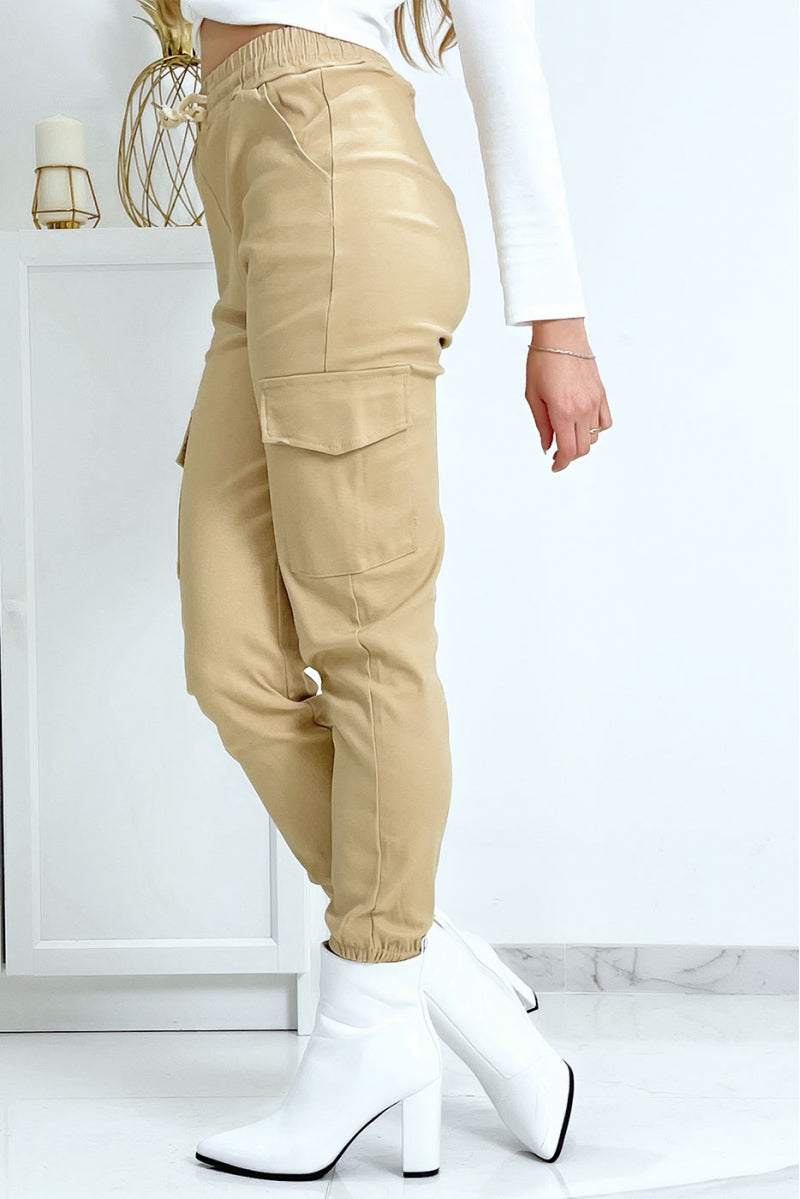 PANTALON TREILLIS BEIGE EN STRECH AVEC POCHES