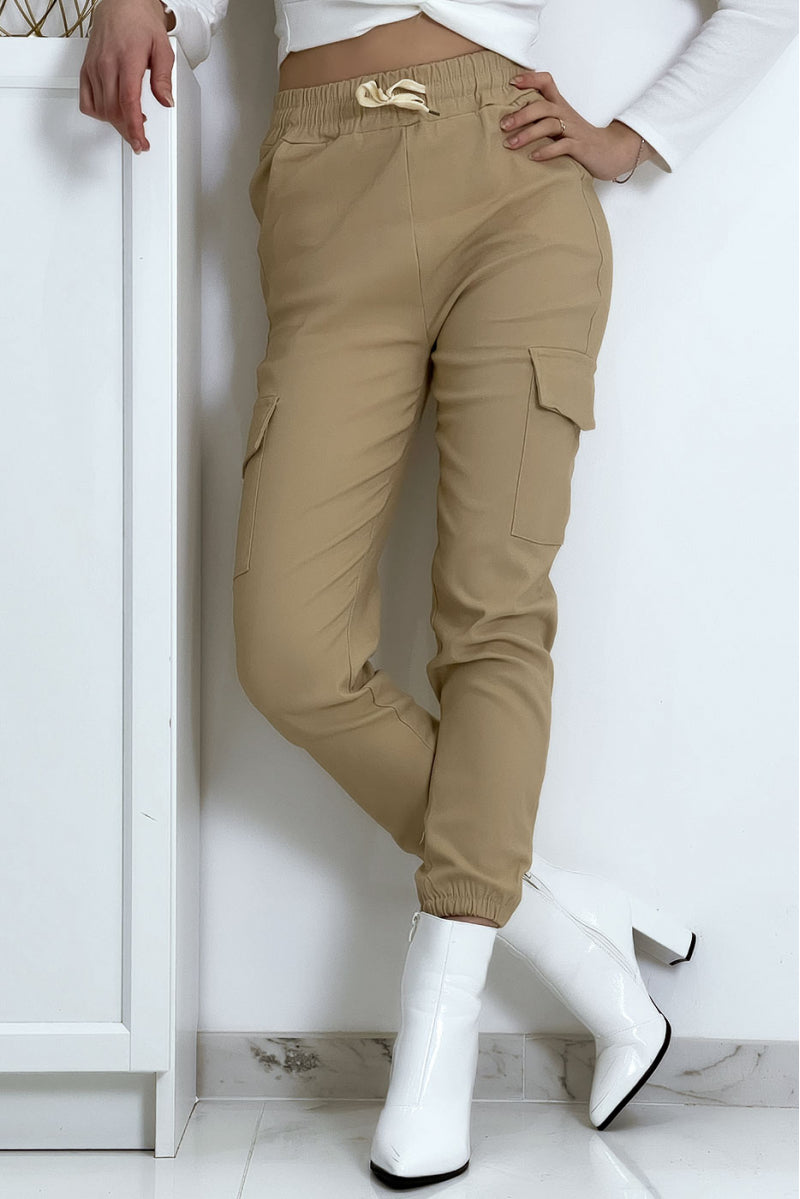 PANTALON TREILLIS BEIGE EN STRECH AVEC POCHES